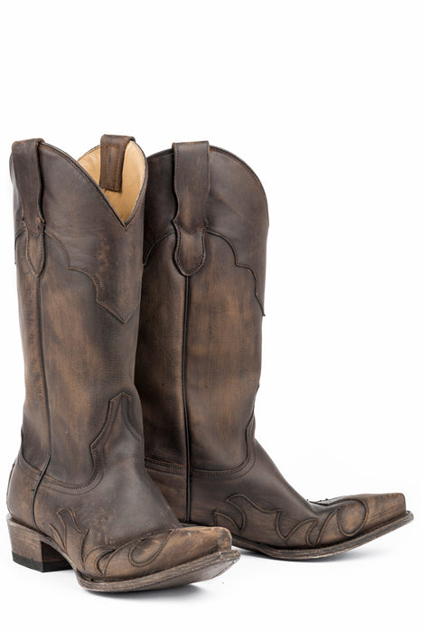 Women's Stetson Crazy Horse Brown Western Snip Toe Boot w/ Antique Finish