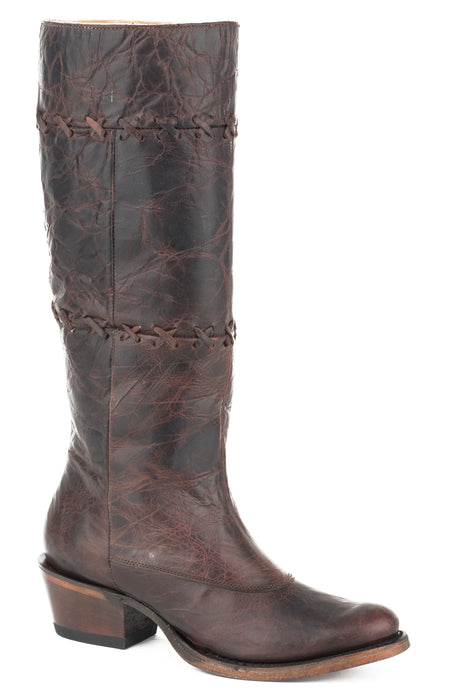 Women's Stetson Brown Calf Skin Western Round Toe Boot w/ Retro Stitch Finish