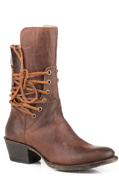 Women's Stetson Brown Western Round Toe Boot w/ Lace Up Shaft