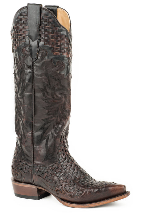 Women's Stetson Brown Woven Calf Skin Western Boot