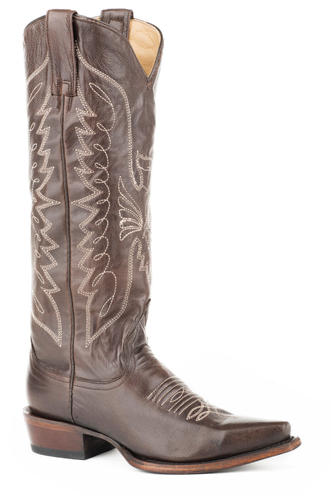 Women's Stetson Brown Calf Skin Snip Toe Boot w/ Western Embroidery
