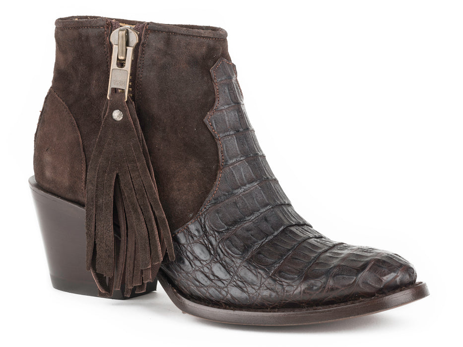 Women's Stetson Oiled Brown Round Toe Caiman Bootie