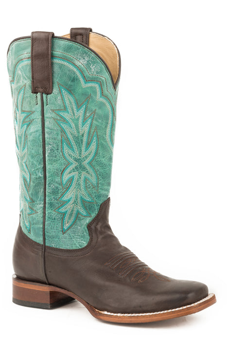 Women's Stetson Chocolate Brown Western Boot w/ Turquoise Shaft